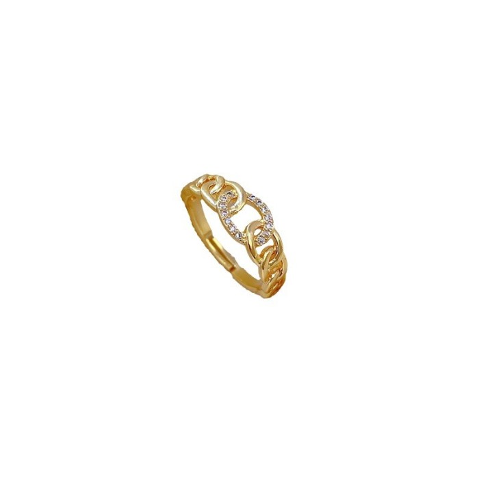 【Real Gold】Light Luxury Chain Full Diamond Ring Adjustable Open Simple Hand Jewelry Japanese Style Couple Rings