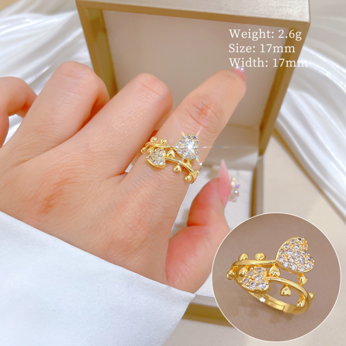 [Real Gold Plating] European and American Design Ins Style Geometric Diamond-Embedded Ball Ring Women's Cold Style Open Ring