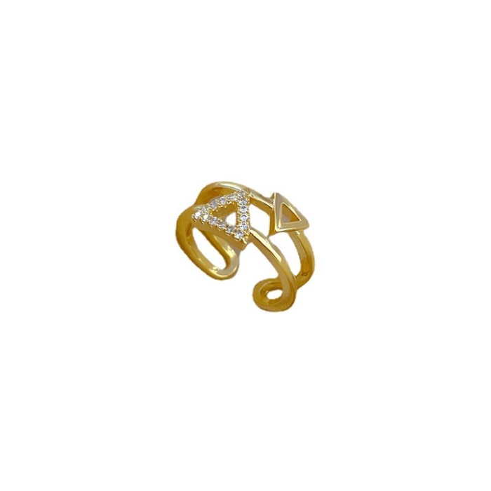 【Real Gold Plating】Open Triangle Women's Fashion Micro Inlay Light Luxury Ring Index Finger Ring Internet Celebrity Same Style Minimalist Style