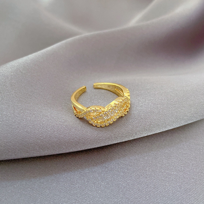 【Real Gold】Cross Wrapped Fashion Ring Adjustable Open Simple Hand Jewelry Japanese Style Couple Rings