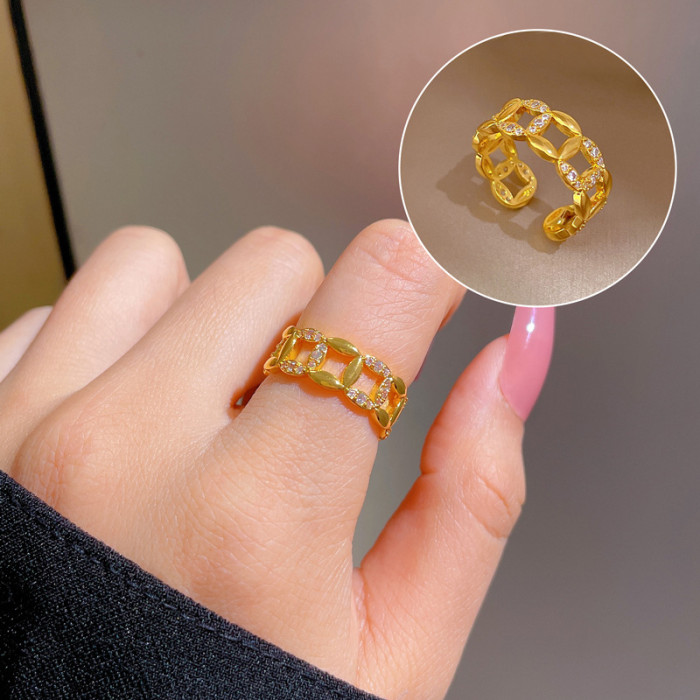 【Real Gold】Couple Rings for Women, Trendy Fashion Adjustable Open Rings, Unique Minimalist Style Index Finger Rings