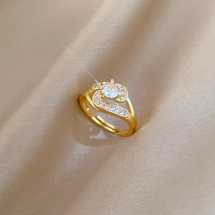 【Real Gold】Light Luxury Full Diamond Personality Ring Adjustable Open Simple Hand Jewelry Japanese Style Couple Rings