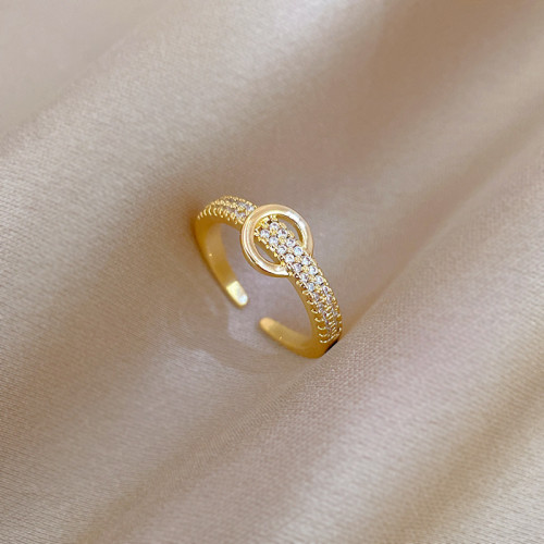 [Real Gold] Round Ring Light Luxury Full Diamond Ring Adjustable Open Simple Hand Jewelry Japanese Style Couple Rings