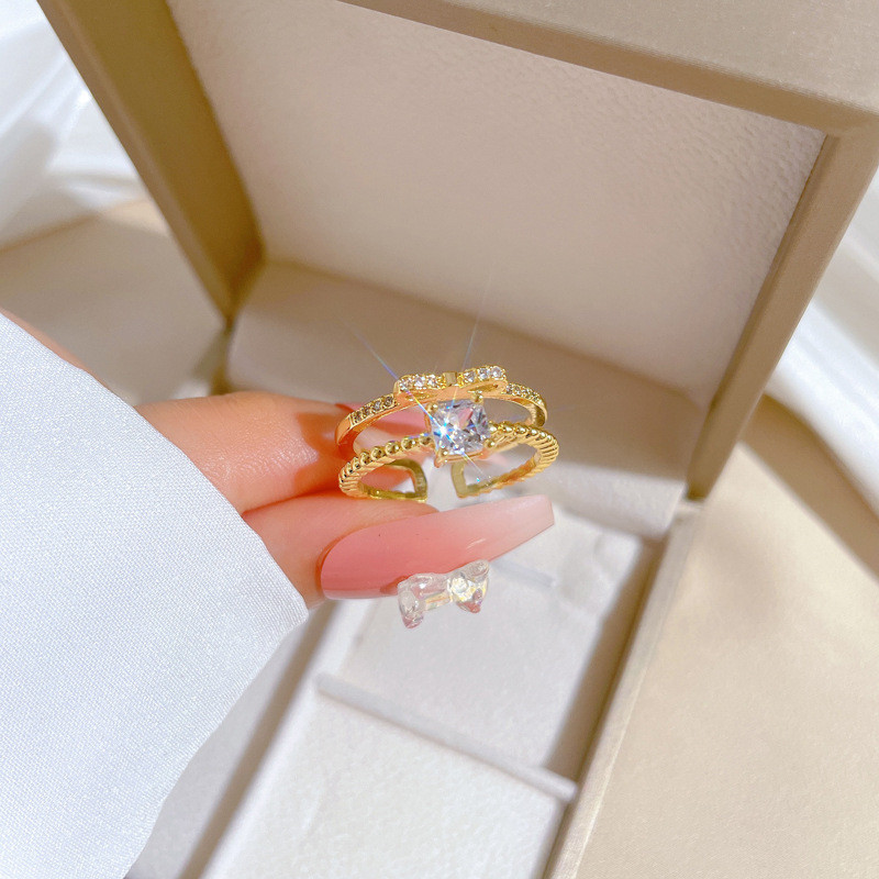 【Real Gold】Butterfly Knot Full Diamond Ring Adjustable Open Simple Hand Jewelry Japanese Style Couple Rings
