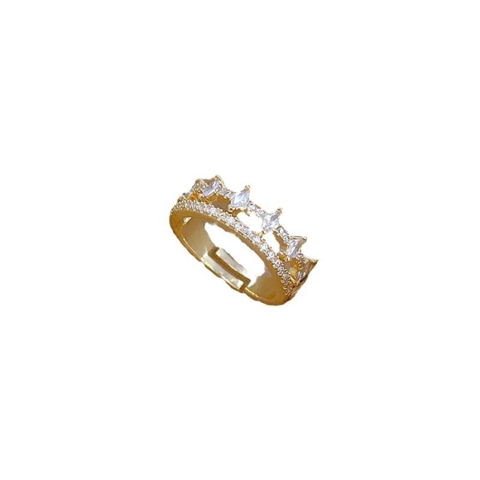 【Real Gold】Full Diamond Double Layer Wedding Ring Adjustable Open Ring Simple Hand Jewelry Japanese Style Couple Rings
