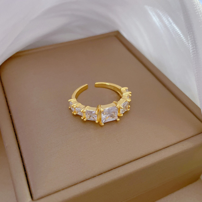【Real Gold】Square Bamboo Joint Wedding Ring Adjustable Open Ring Simple Hand Jewelry Japanese Style Couple Rings