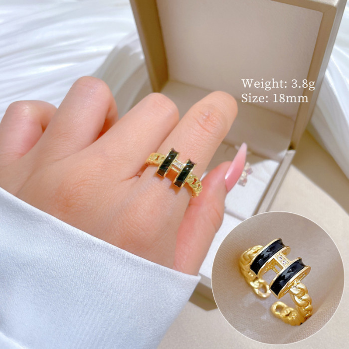 [Real Gold Plating] European and American Design Ins Style Geometric Diamond-Embedded Ball Ring Women's Cold Style Open Ring
