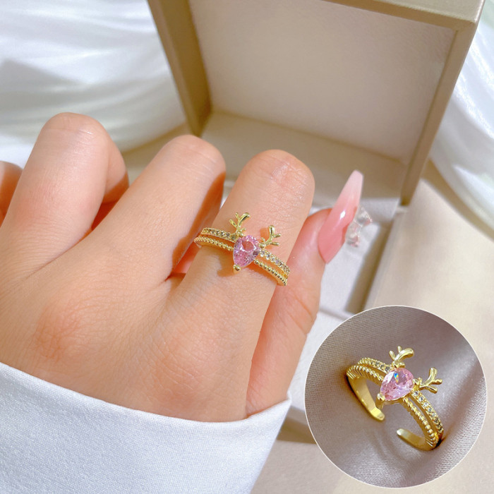 [Real Gold Plating] European and American Design Ins Style Geometric Diamond-Embedded Ball Ring Women's Cold Style Open Ring