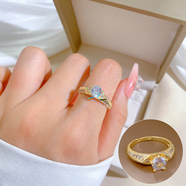 [Real Gold] Eight Hearts Eight Arrows Full Diamond Ring Adjustable Open Simple Hand Jewelry Japanese Style Couple Rings