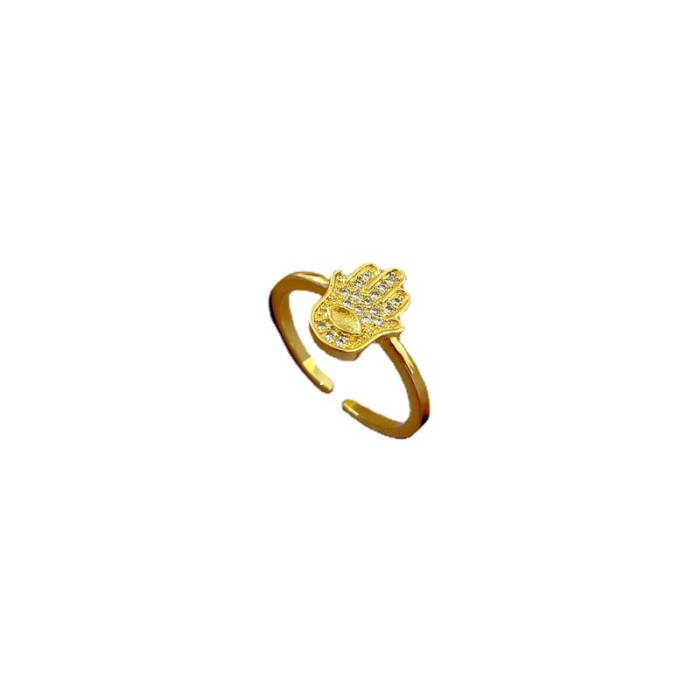 [Real Gold] Korean Version Full Diamond Palm Ring Adjustable Open Simple Hand Jewelry Japanese Style Couple Rings
