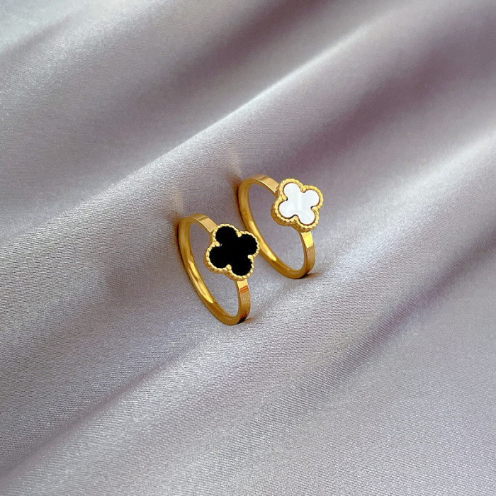 【Non-Fading】Lucky Clover Titanium Steel Minimalist Style Disco Ring for Men and Women Ins Trend Personality Simple Index Finger Ring
