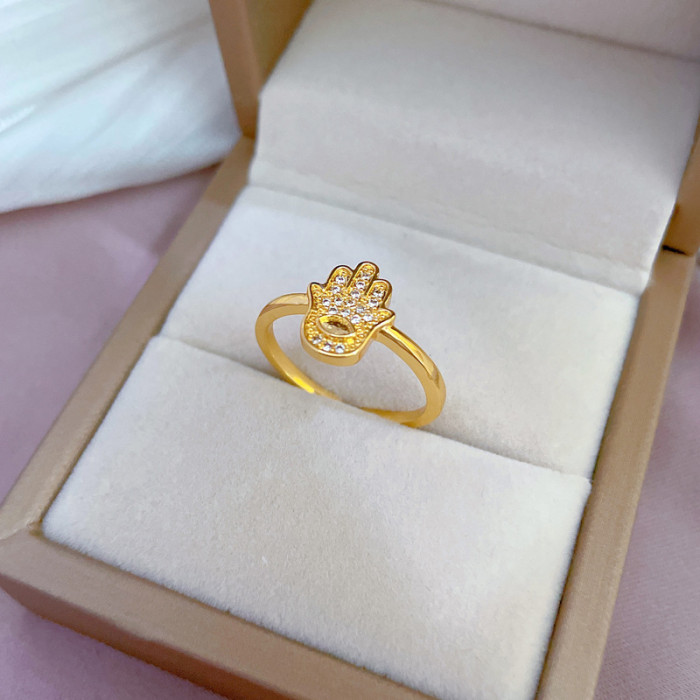 [Real Gold] Korean Version Full Diamond Palm Ring Adjustable Open Simple Hand Jewelry Japanese Style Couple Rings
