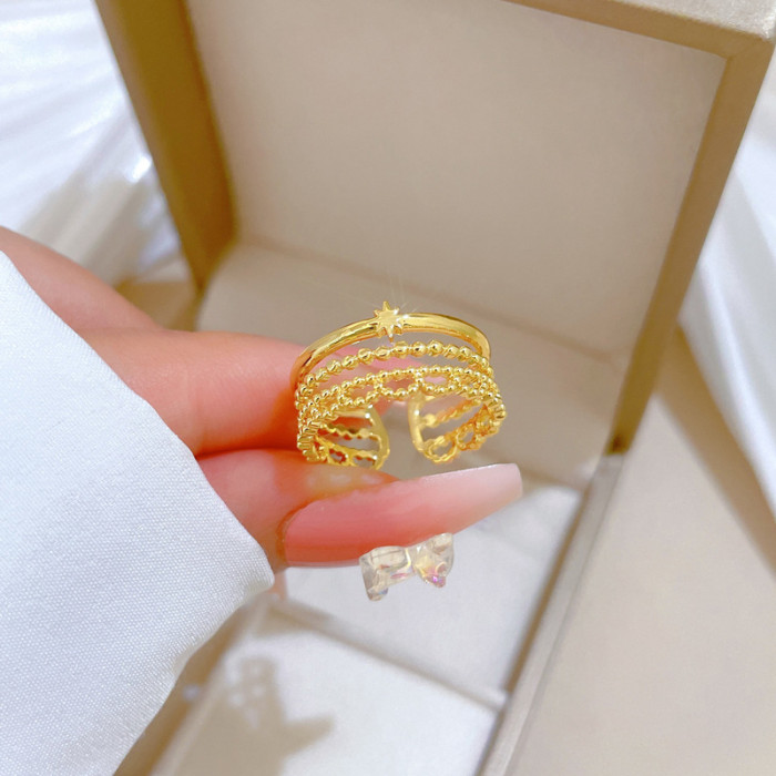 【Real Gold】Minimalist Forest Style Ring Adjustable Open Ring Simple Hand Jewelry Japanese Style Couple Rings