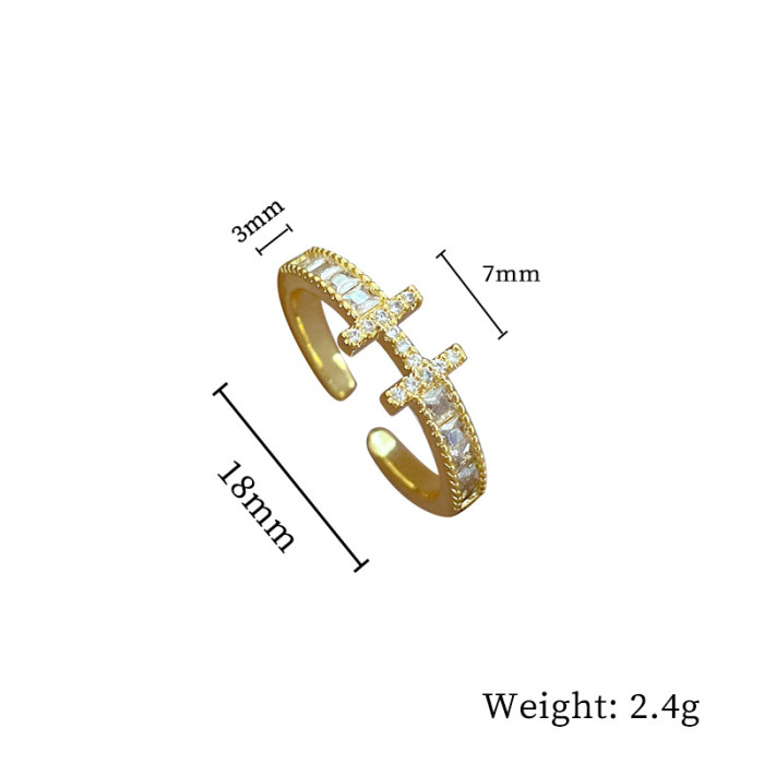 [Real Gold Plating] European and American Design Ins Style Geometric Diamond-Embedded Ball Ring Women's Cold Style Open Ring