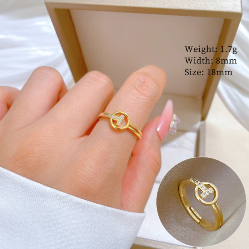 [Real Gold] Round T-shaped Small Adjustable Open Ring Simple Japanese Style Couple Rings