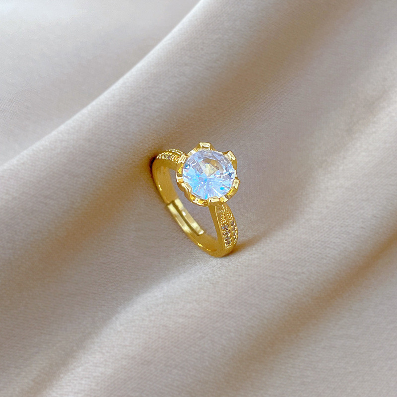【Real Gold Plating】Open Ring Zircon Light Luxury Personality Ring Index Finger Ring Internet Celebrity Same Style Simple Minimalist Style