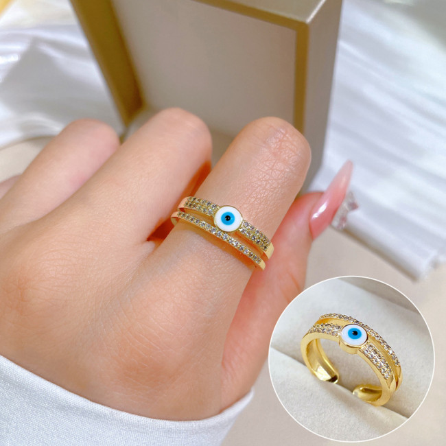 【Real Gold Plating】Open Eye Zircon Fashion Micro Inlay Light Luxury Ring Index Finger Ring Internet Celebrity Same Style Minimalist Style