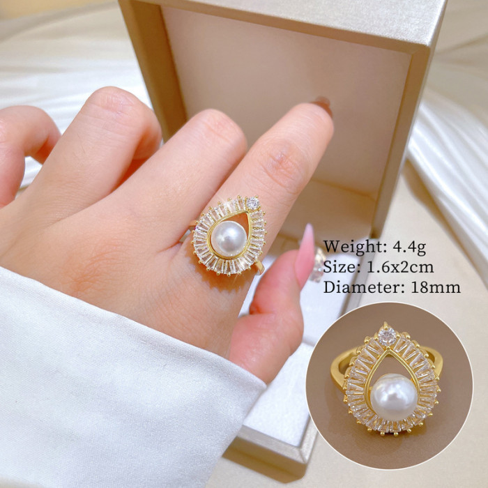 [Real Gold Plating] European and American Design Ins Style Geometric Diamond-Embedded Ball Ring Women's Cold Style Open Ring
