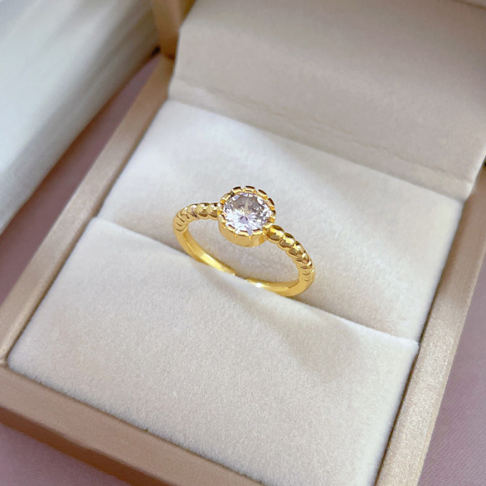【Real Gold】Minimalist Style Zircon Simple Open Ring for Women, Korean and Japanese Niche Simple Design Index Finger Ring, Internet Celebrity