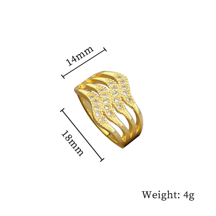 [Real Gold Plating] European and American Design Ins Style Geometric Diamond-Embedded Ball Ring Women's Cold Style Open Ring