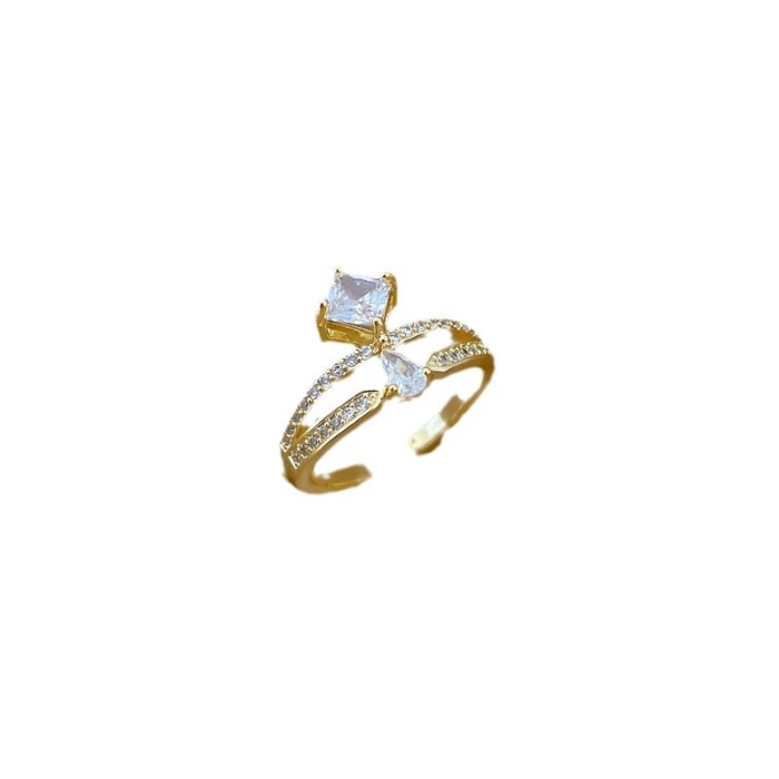 [Real Gold] Crown Water Drop Wedding Ring Adjustable Open Ring Simple Hand Jewelry Japanese Style Couple Rings