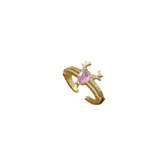 【Real Gold】One Deer With You Full Diamond Ring Adjustable Open Simple Hand Jewelry Japanese Style Couple Rings