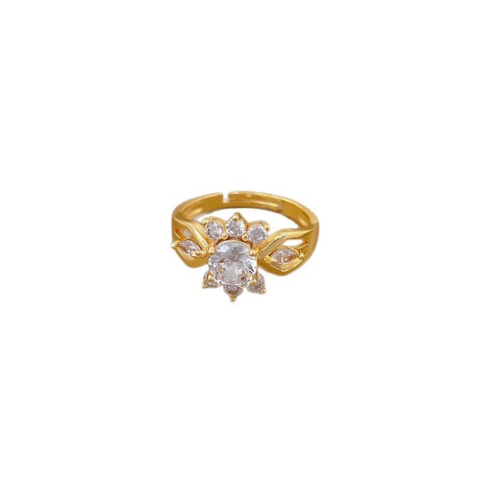 【Real Gold】Full Diamond Personalized Zircon Ring Adjustable Open Simple Hand Jewelry Japanese Style Couple Rings