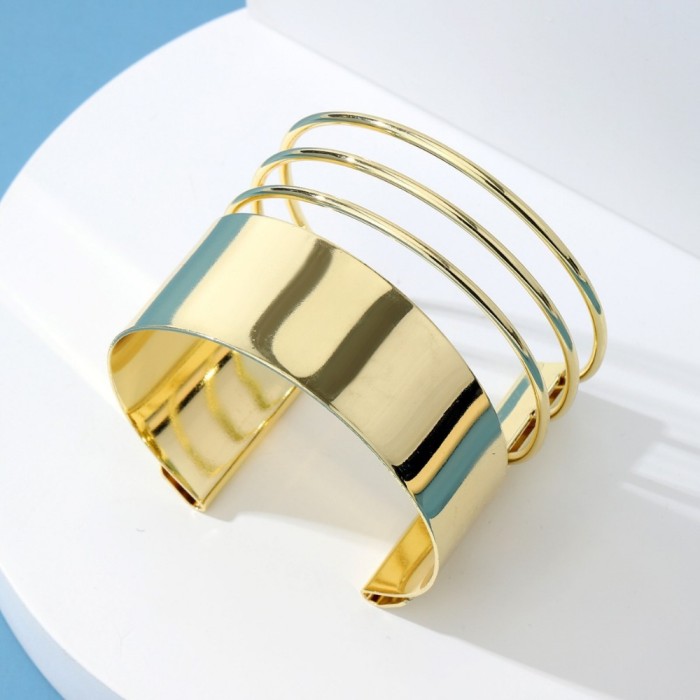Punk Exaggeration Bangle Trendy Boho Gold Plated Geometry Feather Big Circle Open Cuff Bangles Bracelet Set for Women Jewelry