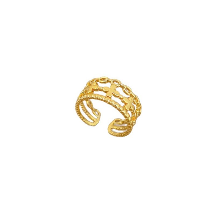 【Real Gold】Minimalist Style Lucky Clover Ring Adjustable Open Simple Hand Jewelry Japanese Style Couple Rings