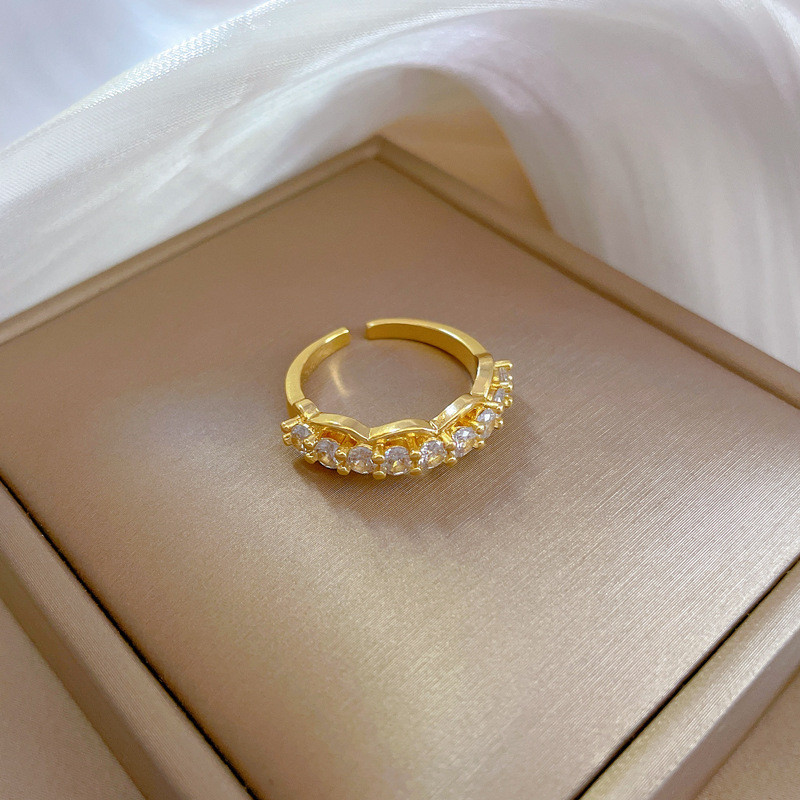 【Real Gold Plating】Open Full Diamond Women's Fashion Micro Inlay Light Luxury Ring Index Finger Ring Internet Celebrity Same Style Minimalist Style