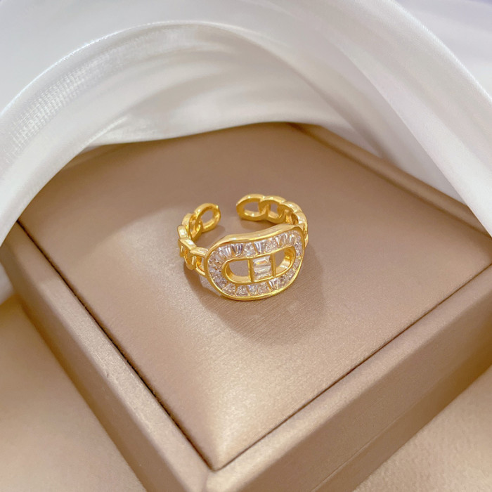 【Real Gold】8-Shaped Zircon Ring Adjustable Open Simple Hand Jewelry Japanese Style Couple Rings