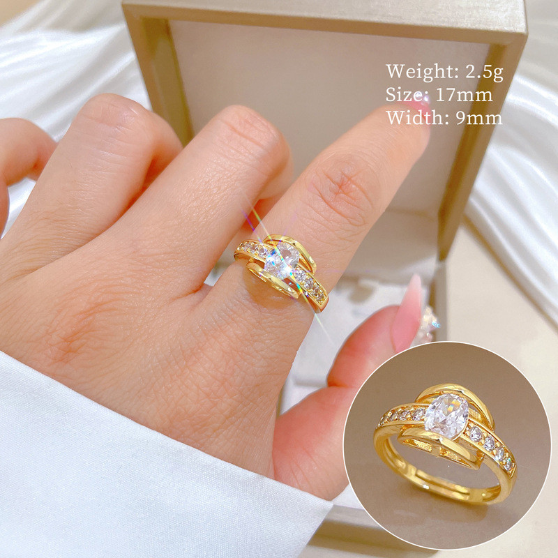 [Real Gold] Marquise Diamond Personality Ring Adjustable Open Simple Hand Jewelry Japanese Style Couple Rings