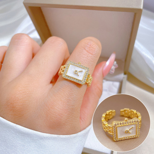 【Real Gold】Watch Zircon Ring Adjustable Open Simple Hand Jewelry Japanese Style Couple Rings
