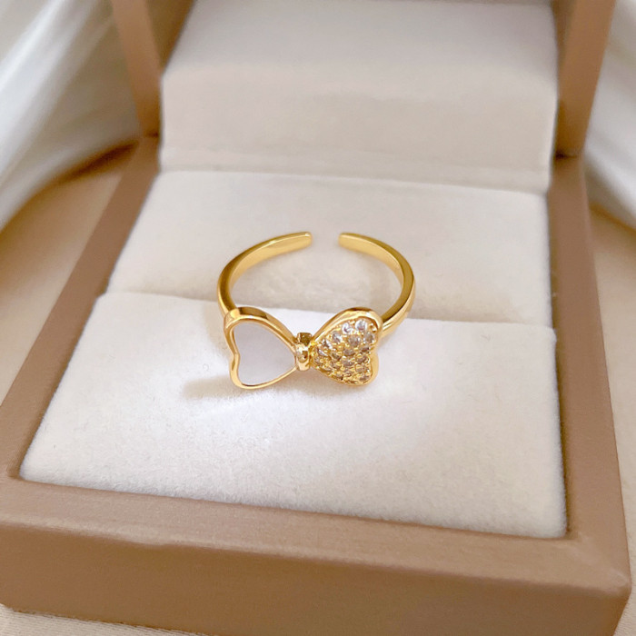 【Real Gold】Shell Butterfly Full Diamond Ring Adjustable Open Simple Hand Jewelry Japanese Style Couple Rings