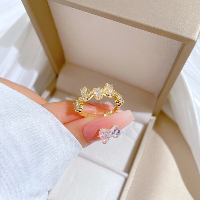 【Real Gold】Branch Zircon Fashion Ring Adjustable Open Simple Hand Jewelry Japanese Style Couple Rings