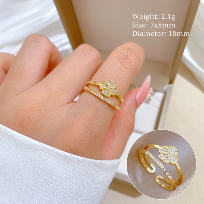 [Real Gold Plating] European and American Design Ins Style Geometric Diamond-Embedded Ball Ring Women's Cold Style Open Ring