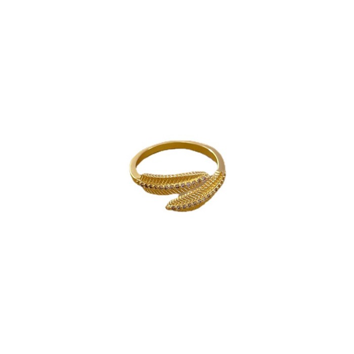 【Real Gold Plating】Open Leaf Women's Fashion Micro Inlay Light Luxury Ring Index Finger Ring Internet Celebrity Same Style Minimalist Style