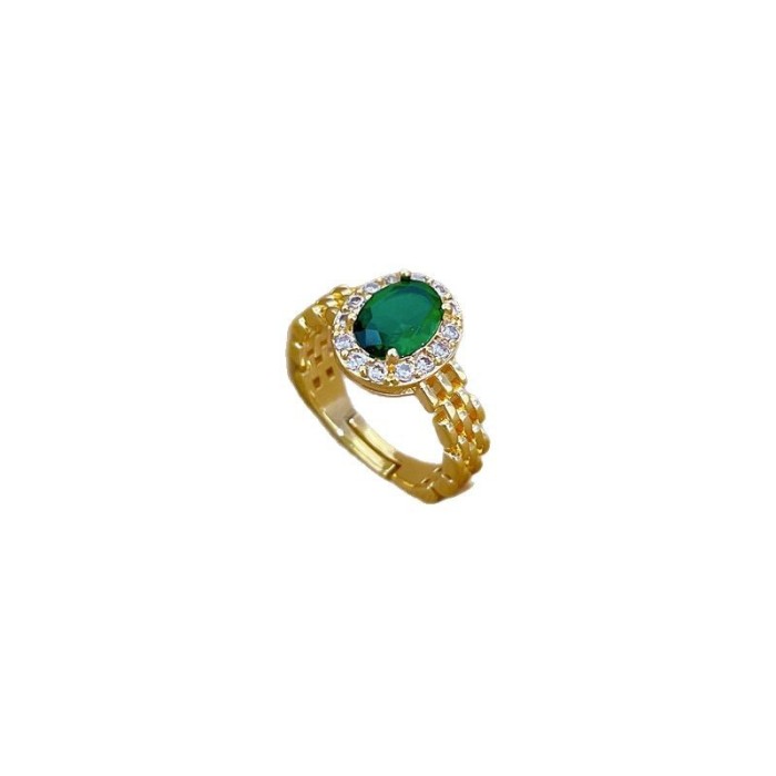 【Real Gold】Watch Chain Green Gemstone Ring Adjustable Simple Hand Jewelry Japanese Style Couple Rings