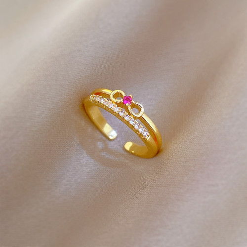 【Real Gold Plating】Open Bowknot Women's Fashion Micro Inlay Light Luxury Ring Index Finger Ring Internet Celebrity Same Style Minimalist Style