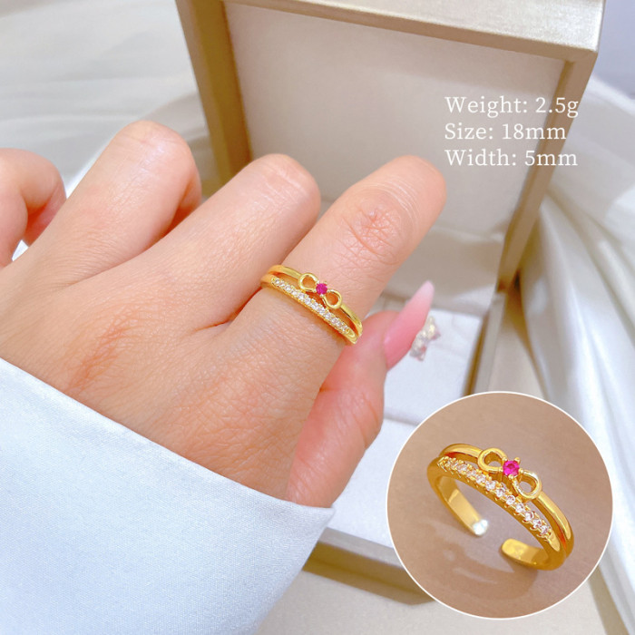 [Real Gold Plating] European and American Design Ins Style Geometric Diamond-Embedded Ball Ring Women's Cold Style Open Ring