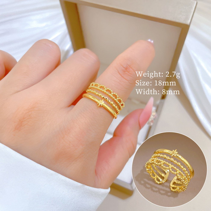 【Real Gold】Minimalist Forest Style Ring Adjustable Open Ring Simple Hand Jewelry Japanese Style Couple Rings
