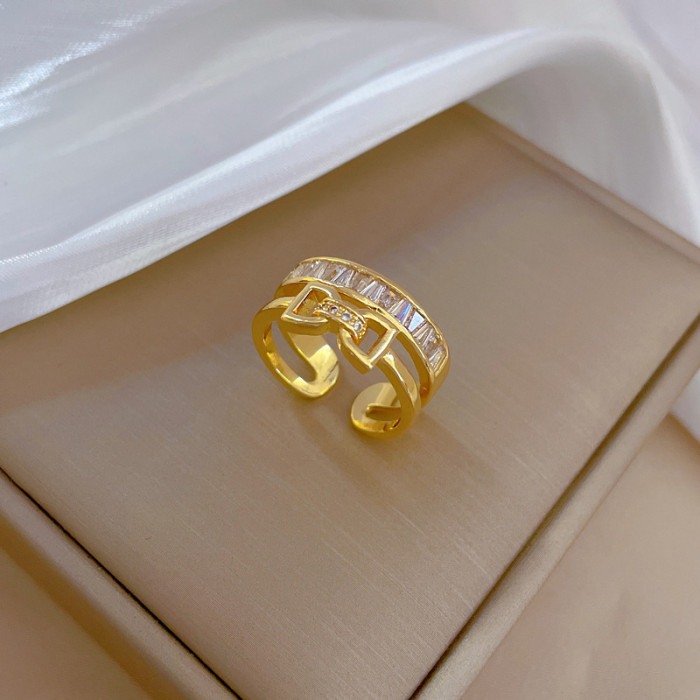【Real Gold Plating】Open Bowknot Women's Fashion Micro Inlay Light Luxury Ring Index Finger Ring Internet Celebrity Sa...