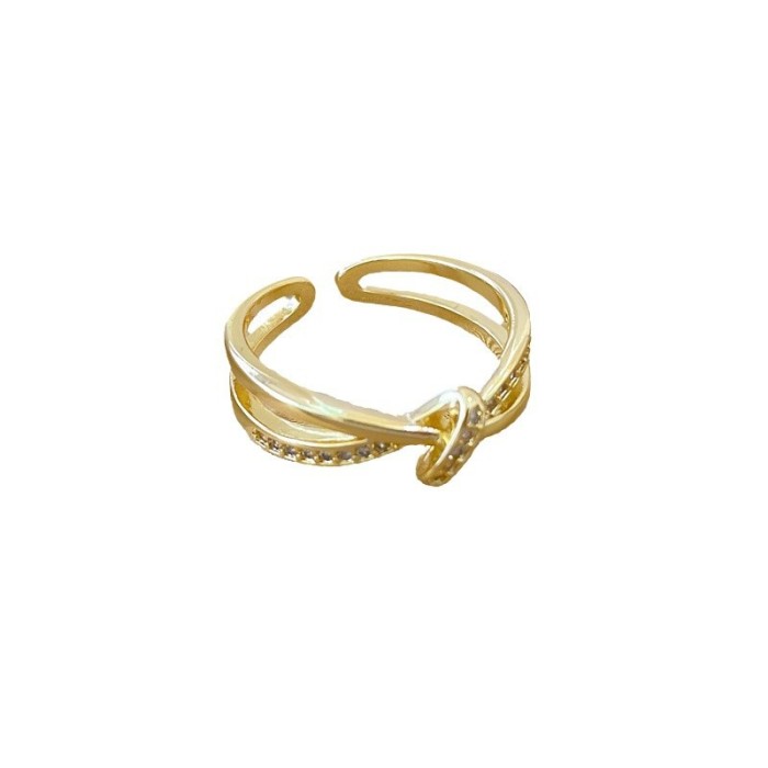 【Real Gold】Cross Knot Full Diamond Ring Adjustable Open Simple Hand Jewelry Japanese Style Couple Rings