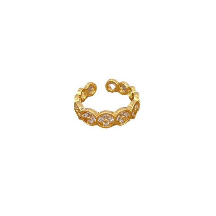 【Real Gold】Lucky Clover Full Diamond Ring Adjustable Open Simple Hand Jewelry Japanese Style Couple Rings
