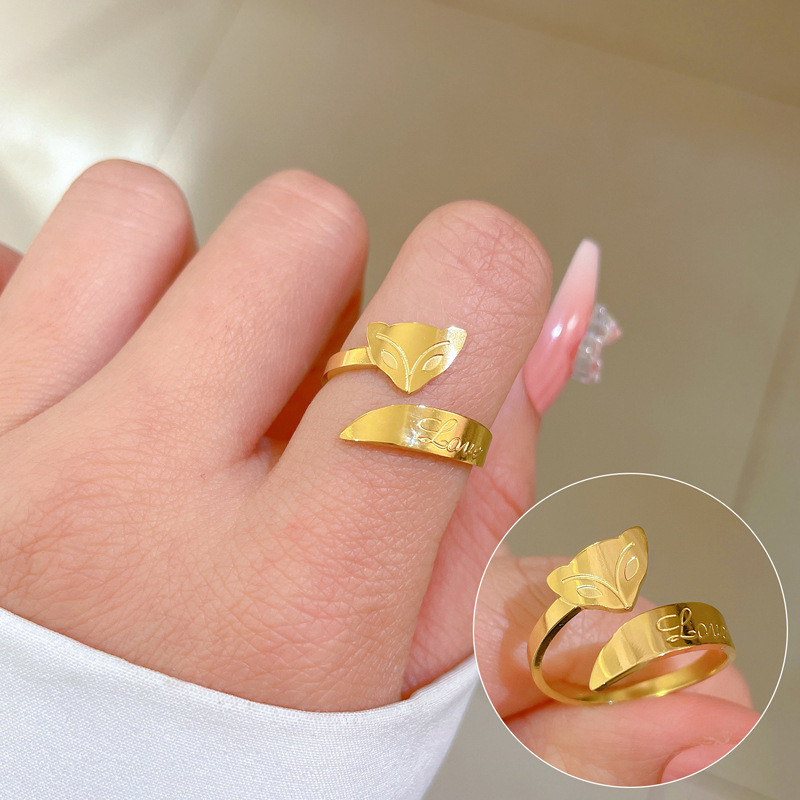 【Non-Fading】Fox Letter Titanium Steel Minimalist Style Disco Ring for Men and Women Ins Trend Personality Simple Index Finger Ring