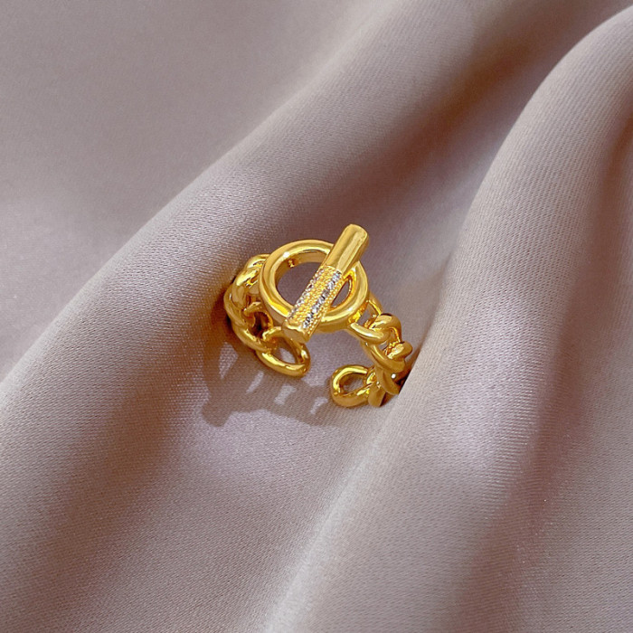 【Real Gold】Couple Rings for Women, Trendy Fashion Adjustable Open Rings, Unique Minimalist Style OT Rings