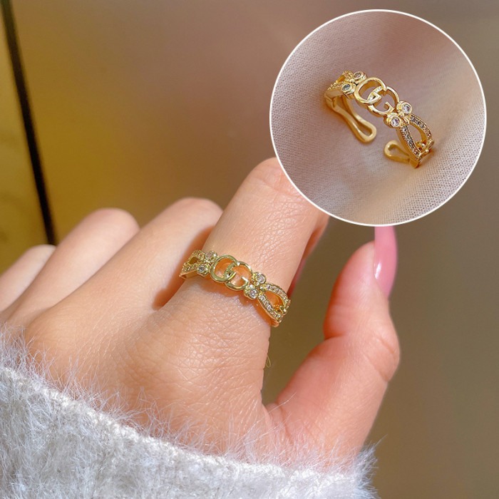 【Real Gold Plating】Open Ring for Women Fashionable Personality Ring Index Finger Ring Internet Celebrity Same Style Simple Minimalist Style