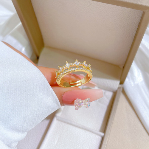 【Real Gold】Full Diamond Double Layer Wedding Ring Adjustable Open Ring Simple Hand Jewelry Japanese Style Couple Rings