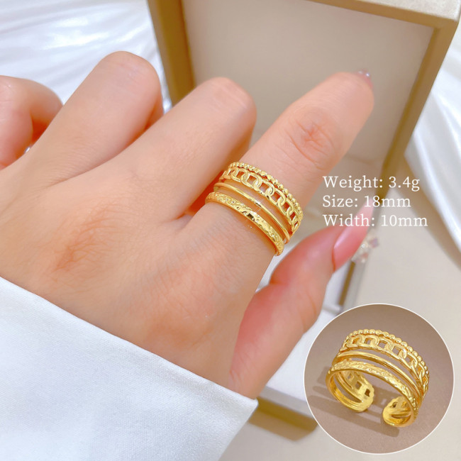 【Real Gold】Minimalist Chain Ring Adjustable Open Style Simple Jewelry Japanese Style Couple Rings