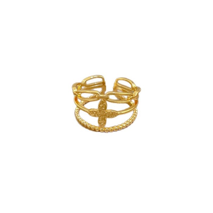 【Real Gold】Minimalist Style Lucky Clover Ring Adjustable Open Simple Hand Jewelry Japanese Style Couple Rings